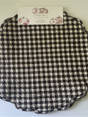 Shabby Chic Brown Gingham Reversible Placemat Set of 4 Scalloped Edges Fall Deco
